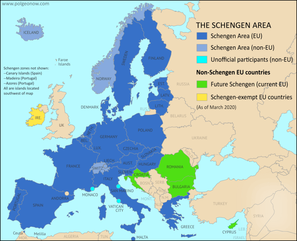 schengen countries map 2020